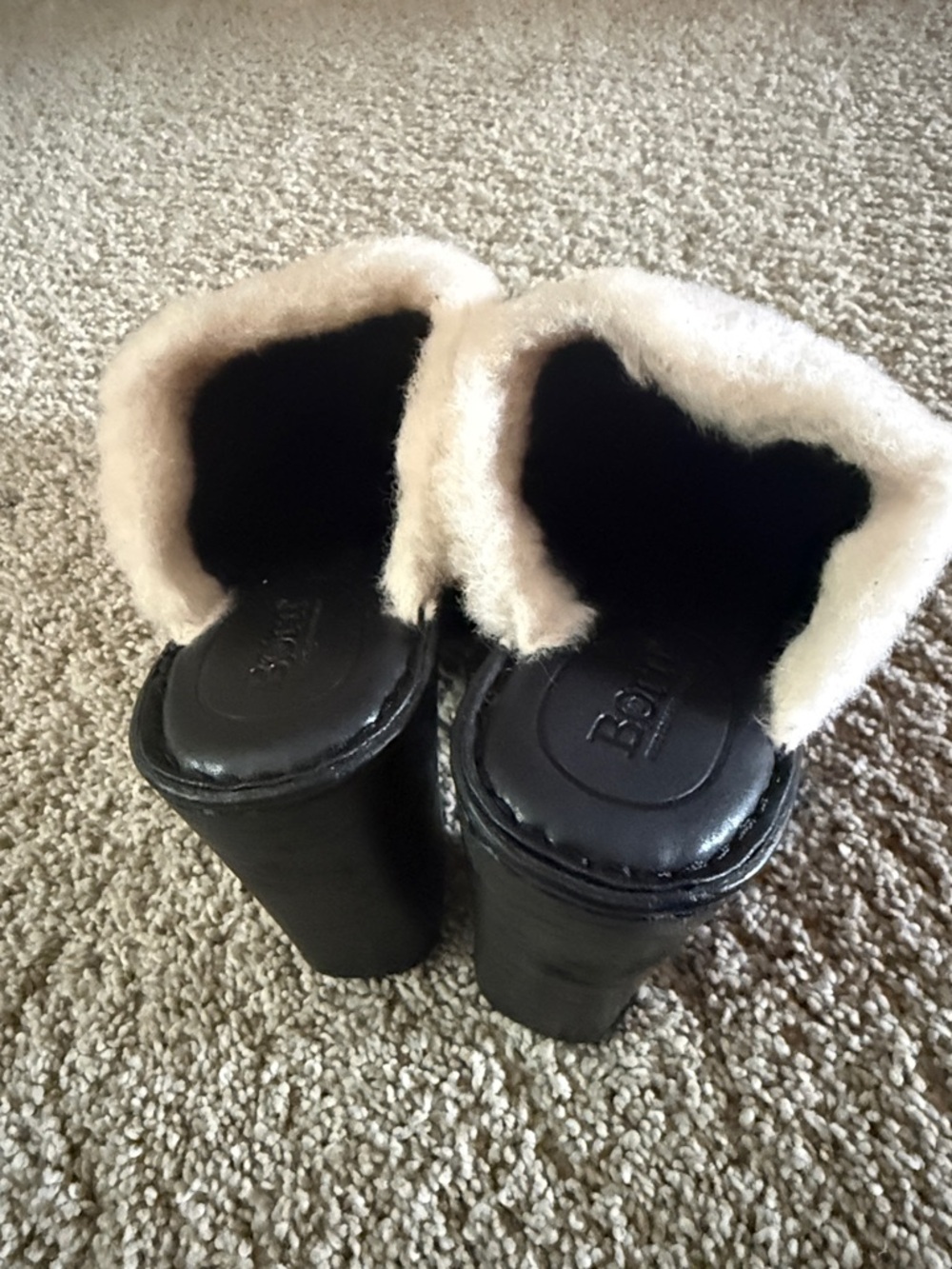 Born Black Leather Mules with Cream Shearling Trim - Picture 3 of 5
